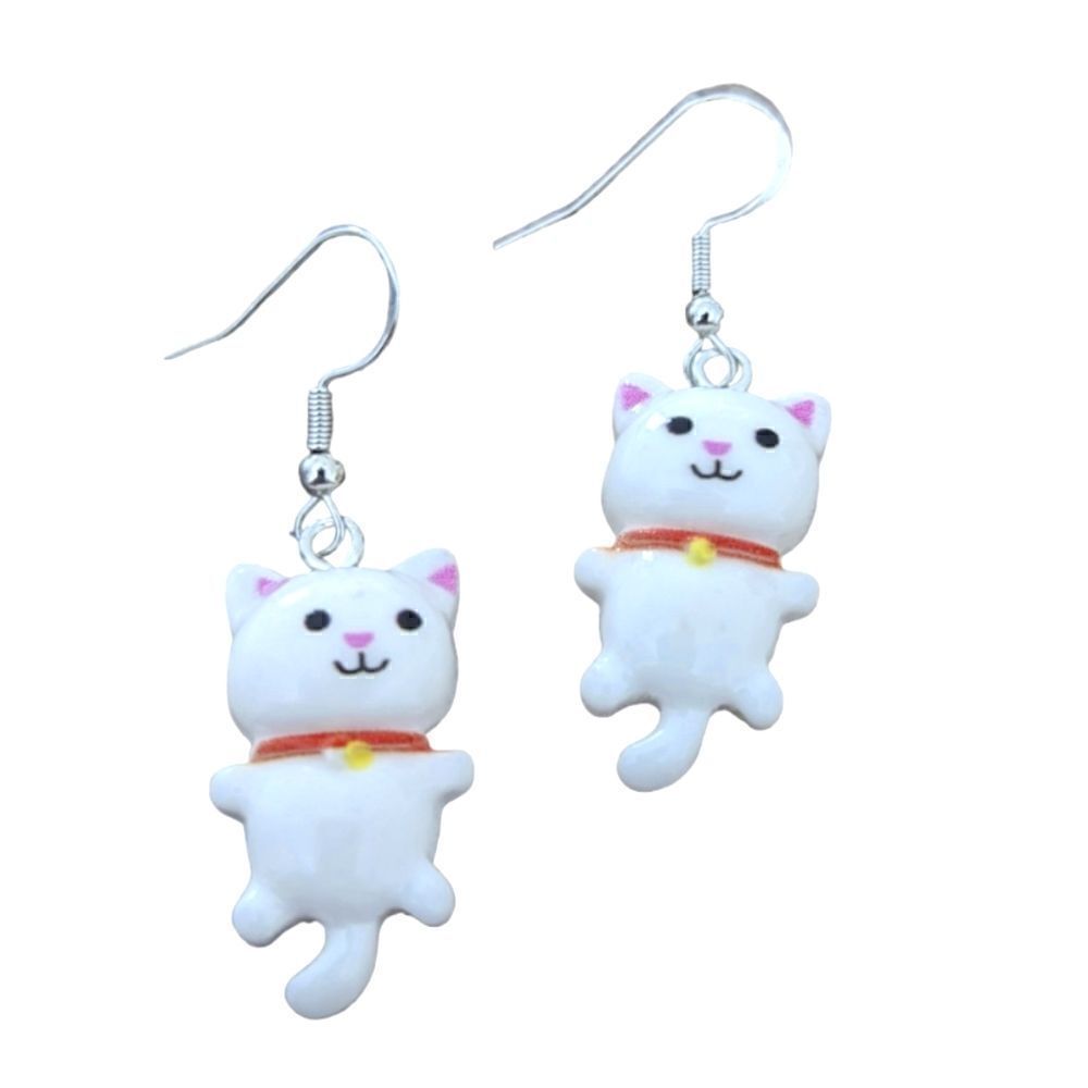Cat Earrings White 
